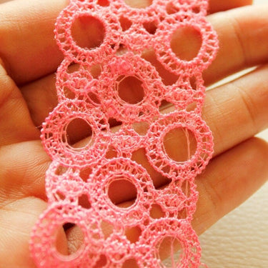 Pink Embroidery Cotton Circle Ring Design Lace Trims 38mm Wide